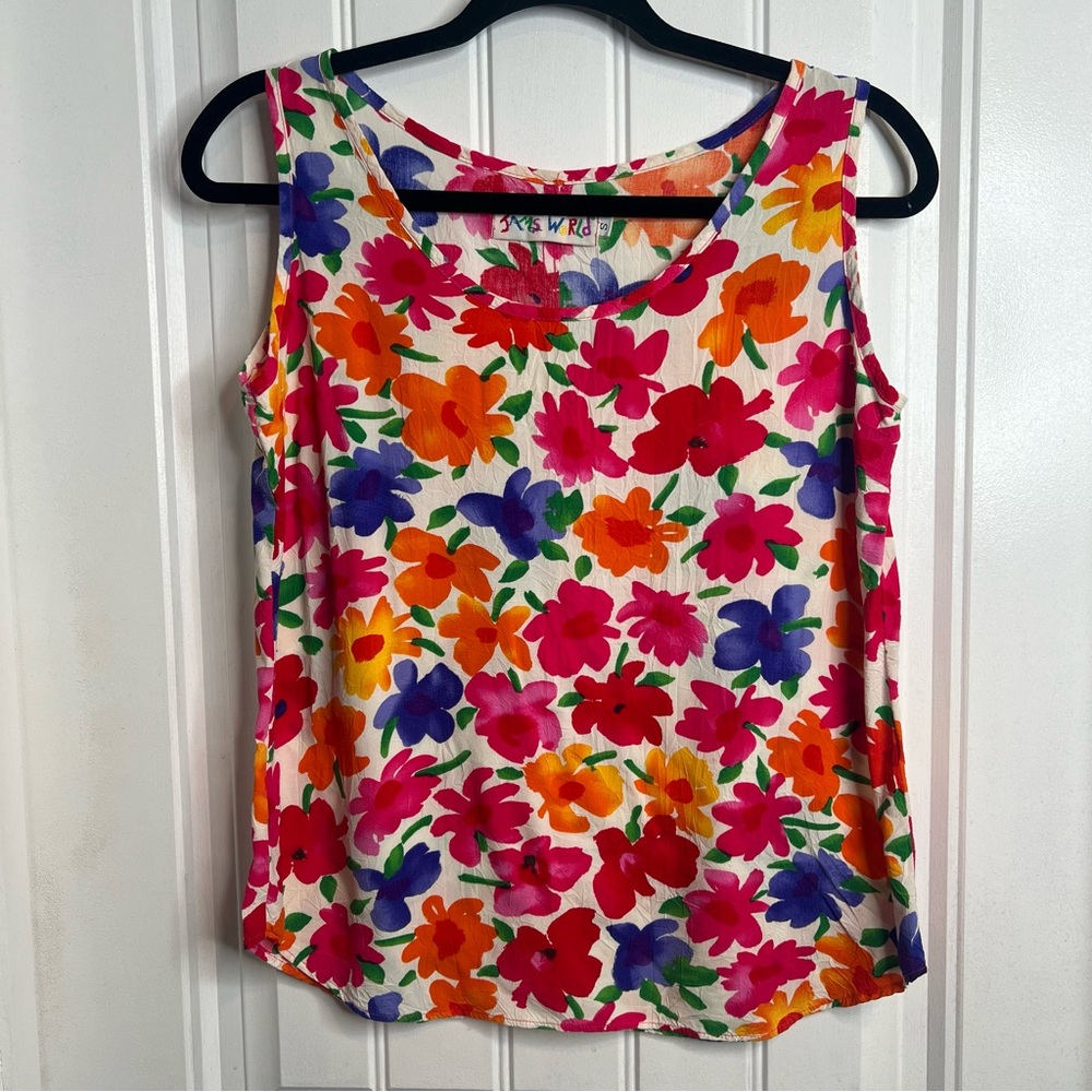 Jam’s World Vibrant Plumeria Design Sleeveless Rayon Tank‎ Top. Size Small.